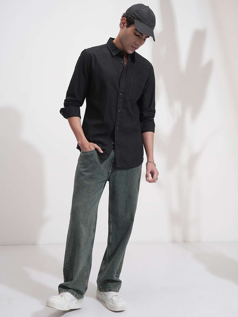 men regular fit black cotton solid shirt - 22469785 -  Standard Image - 5
