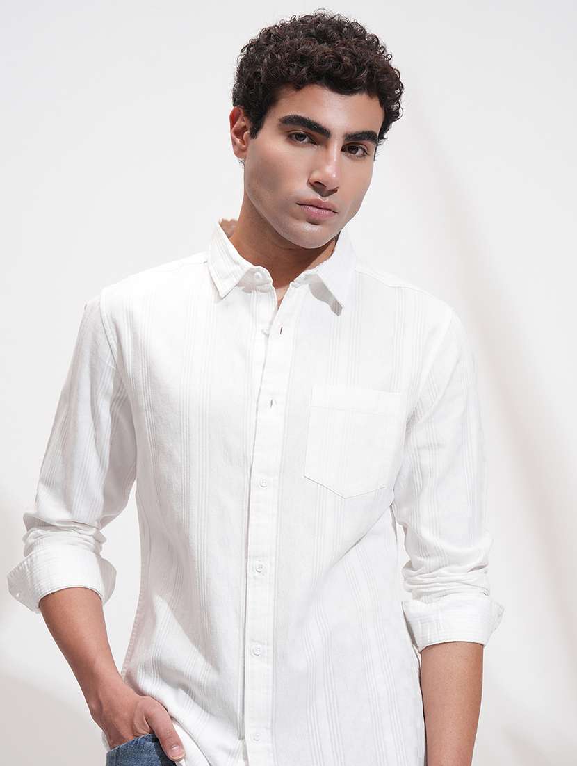 men self design long sleeve regular fit casual shirt