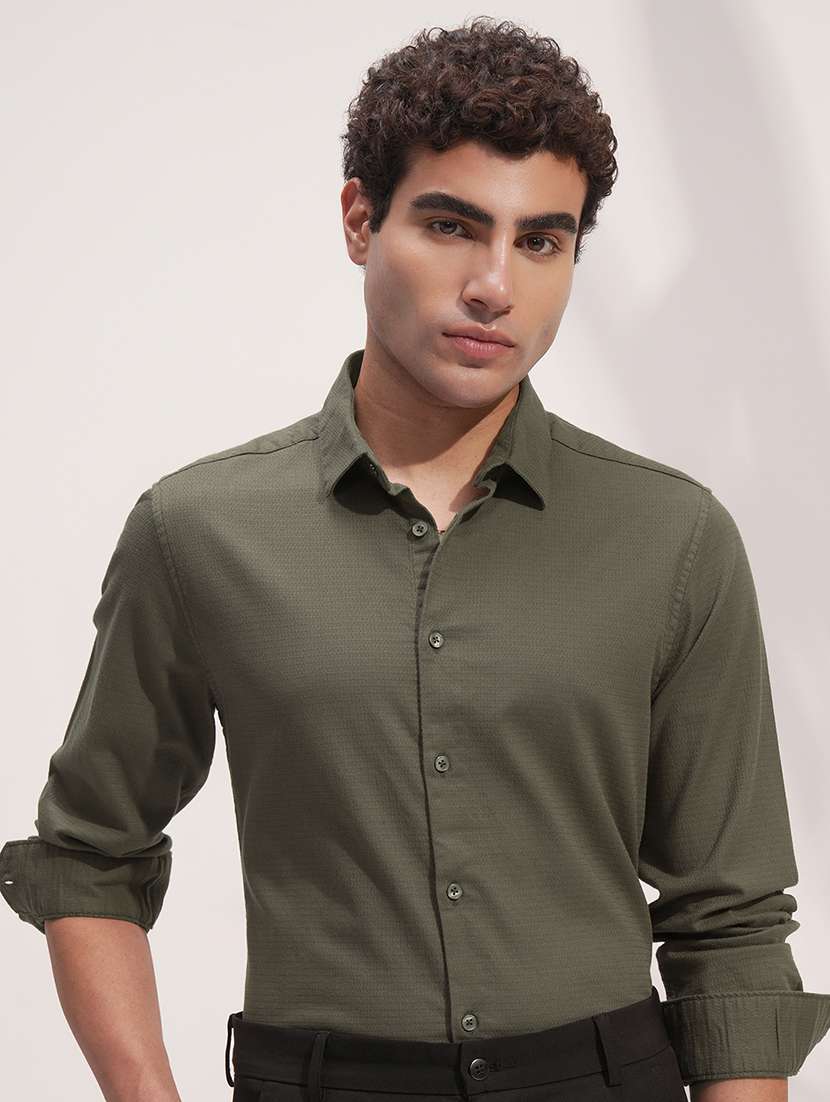 men self design long sleeve regular fit casual shirt