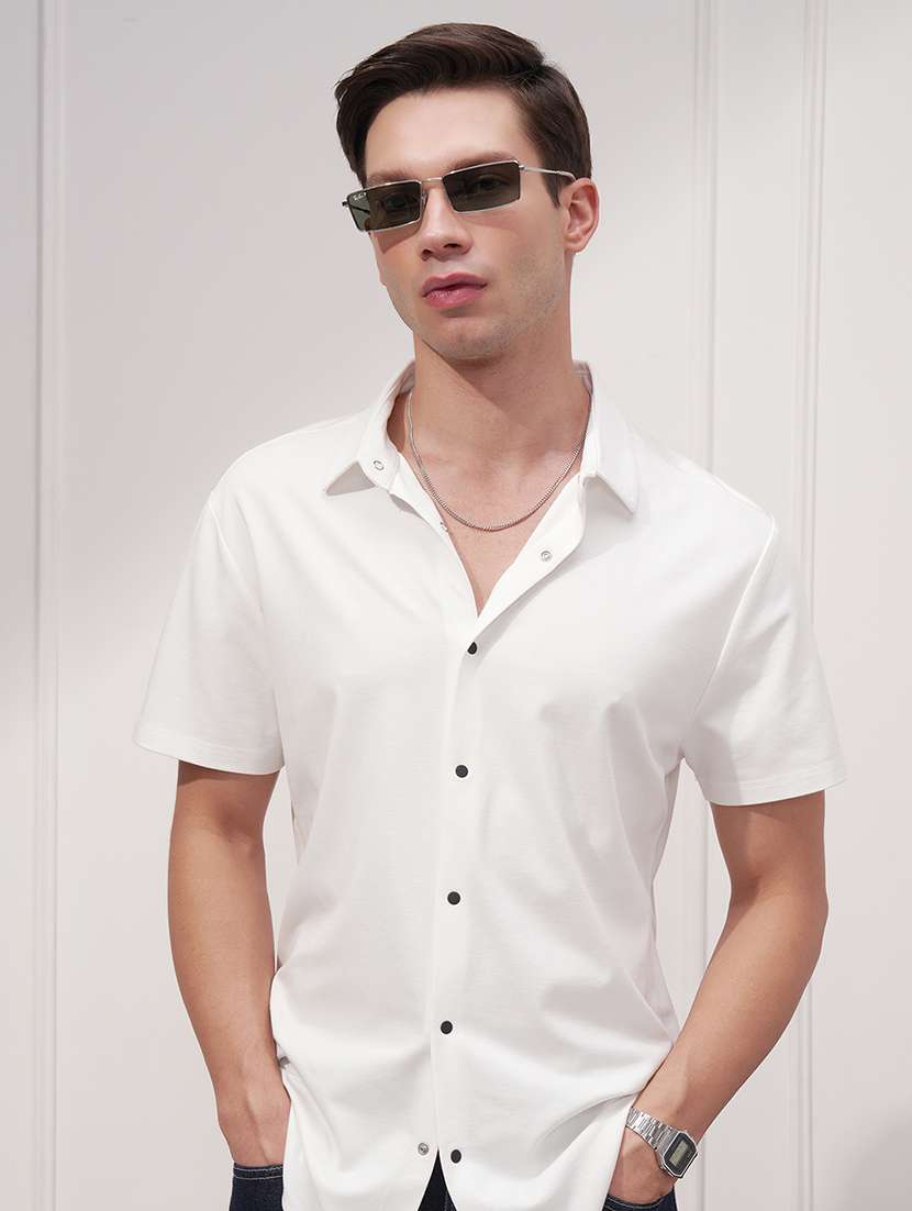 men solid short sleeve regular fit casual shirt