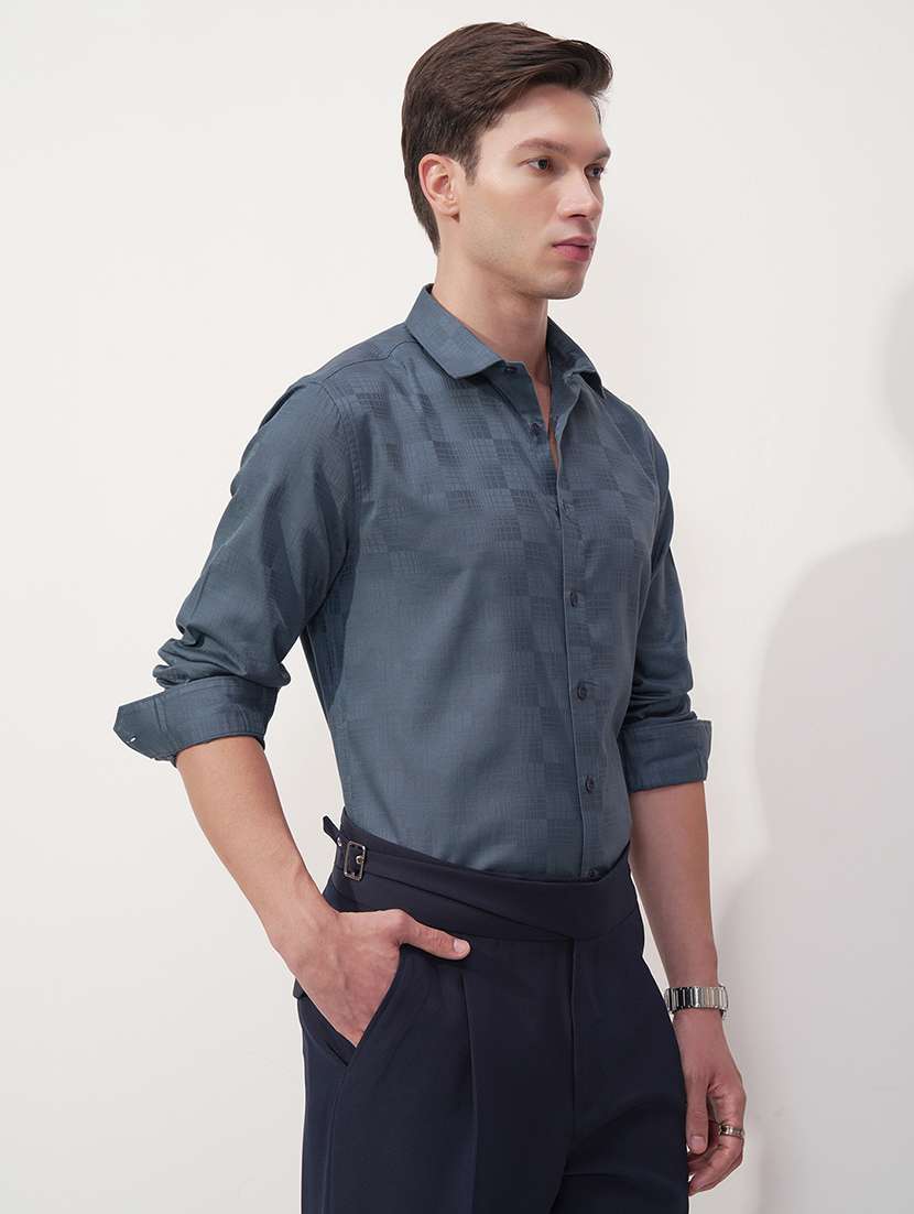 Men Self Design Long Sleeve Regular Fit Casual Shirt - 22469802 -  Standard Image - 3
