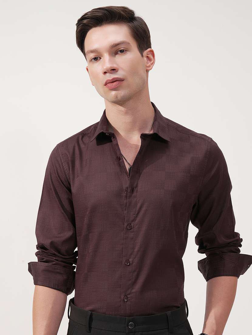 men self design long sleeve regular fit casual shirt