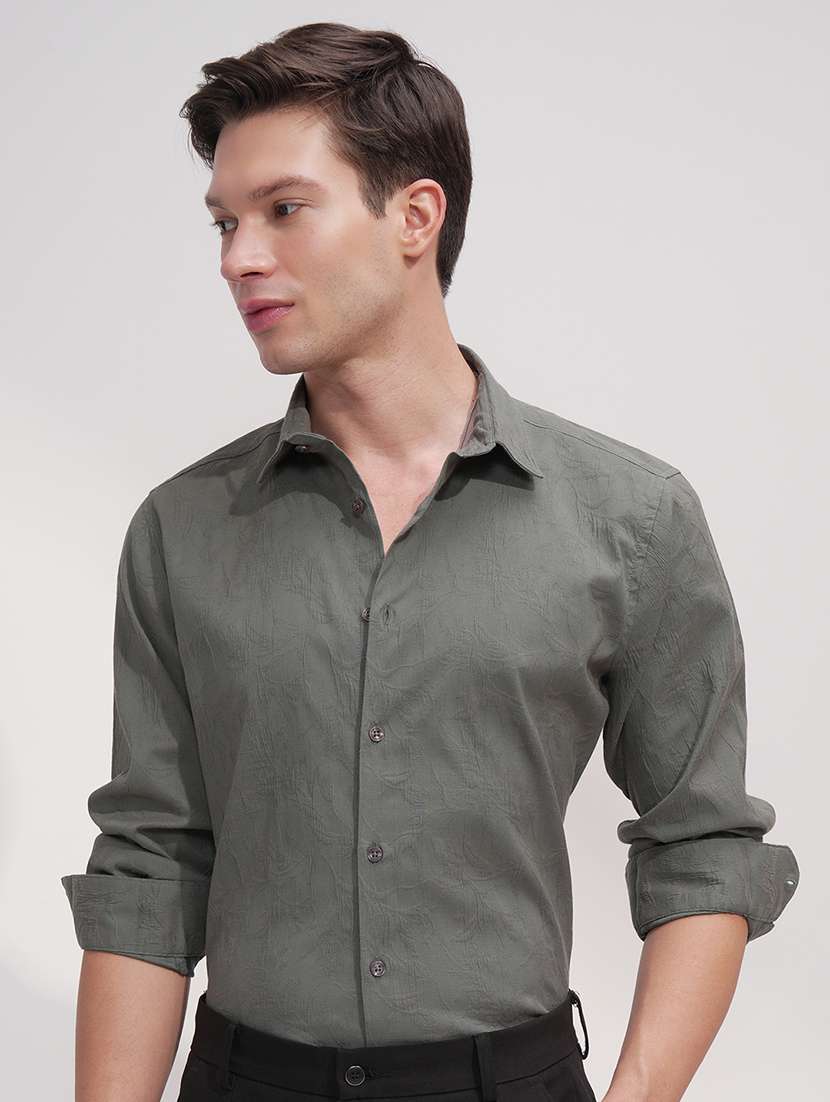 men self design long sleeve regular fit casual shirt