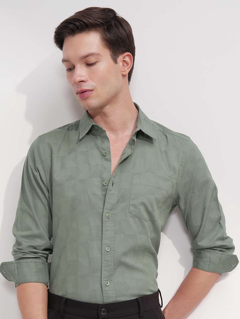 men self design long sleeve regular fit casual shirt