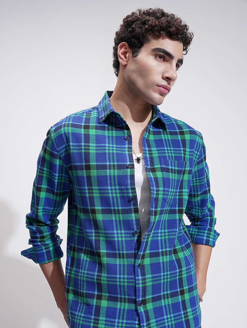 men checkered long sleeve regular fit casual shirt