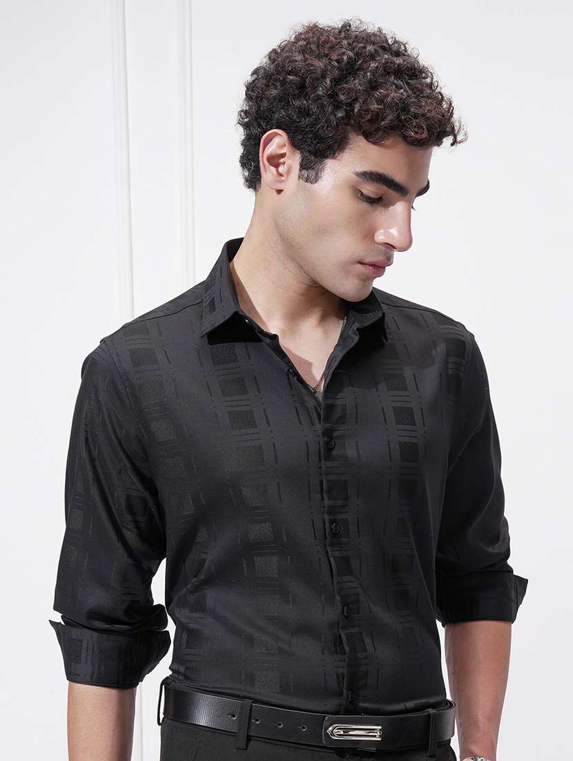 men self design long sleeve regular fit casual shirt
