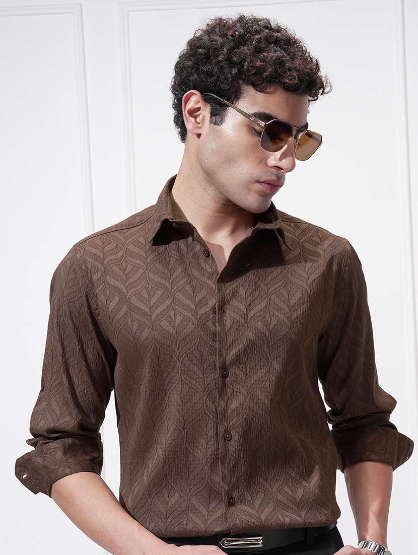 men self design long sleeve regular fit casual shirt
