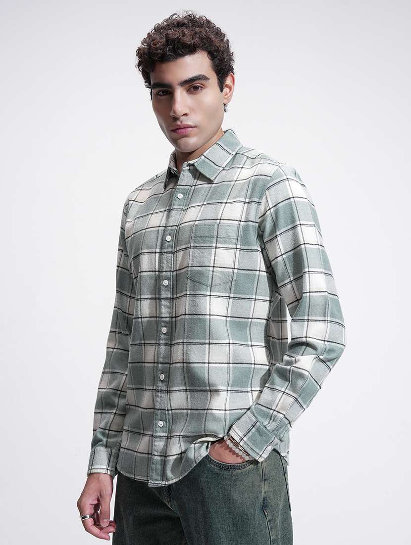 men checkered long sleeve regular fit casual shirt