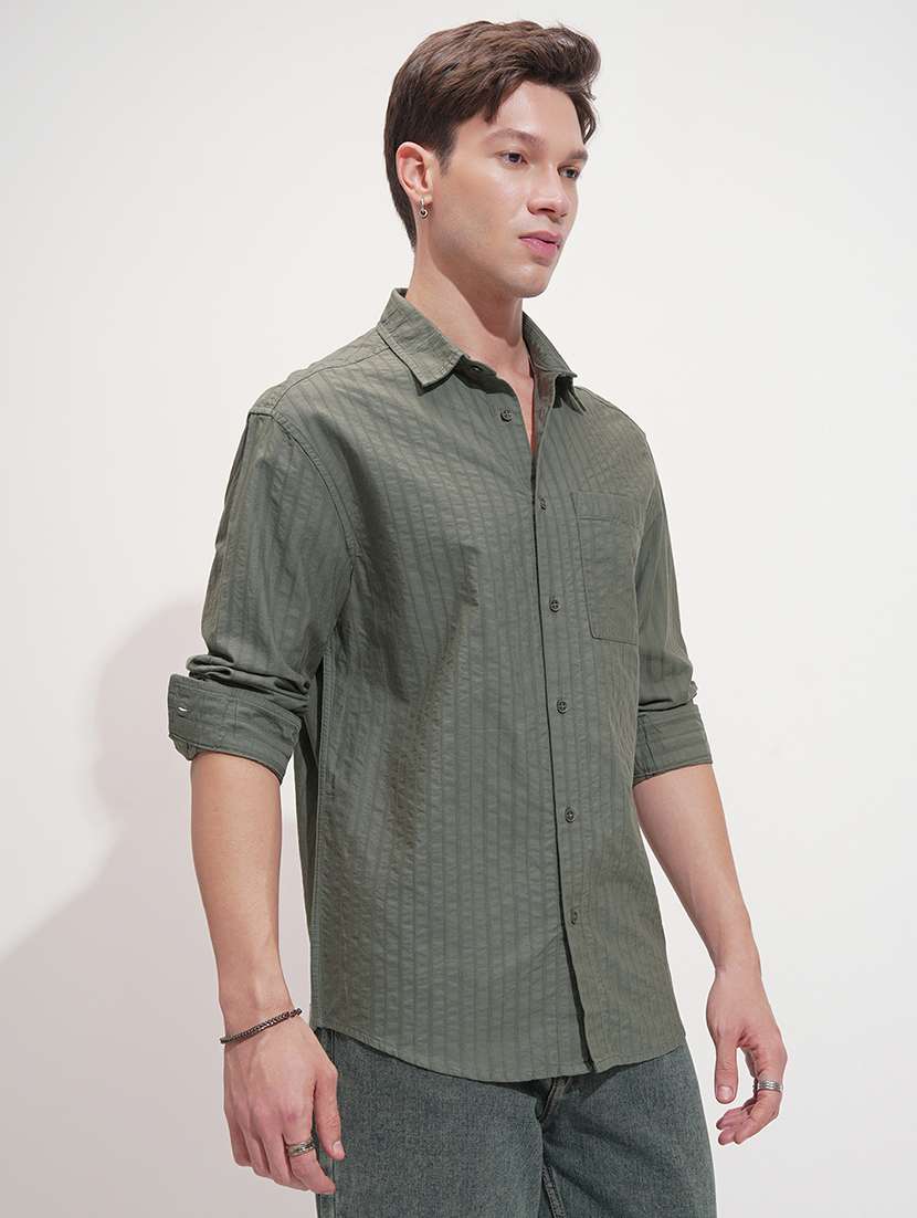 Men Self Design Long Sleeve Regular Fit Casual Shirt - 22469844 -  Standard Image - 3