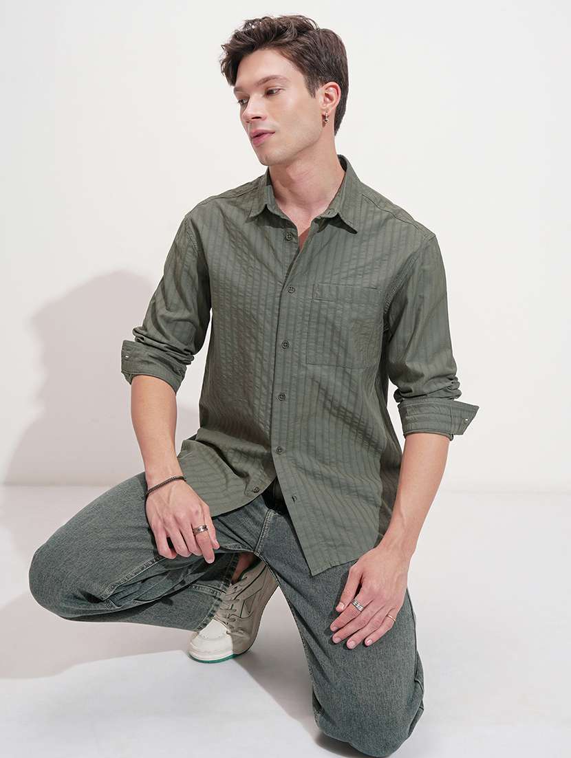 Men Self Design Long Sleeve Regular Fit Casual Shirt - 22469844 -  Standard Image - 5