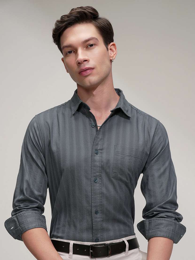 men self design long sleeve regular fit casual shirt
