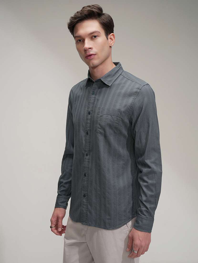 Men Self Design Long Sleeve Regular Fit Casual Shirt - 22469854 -  Standard Image - 3