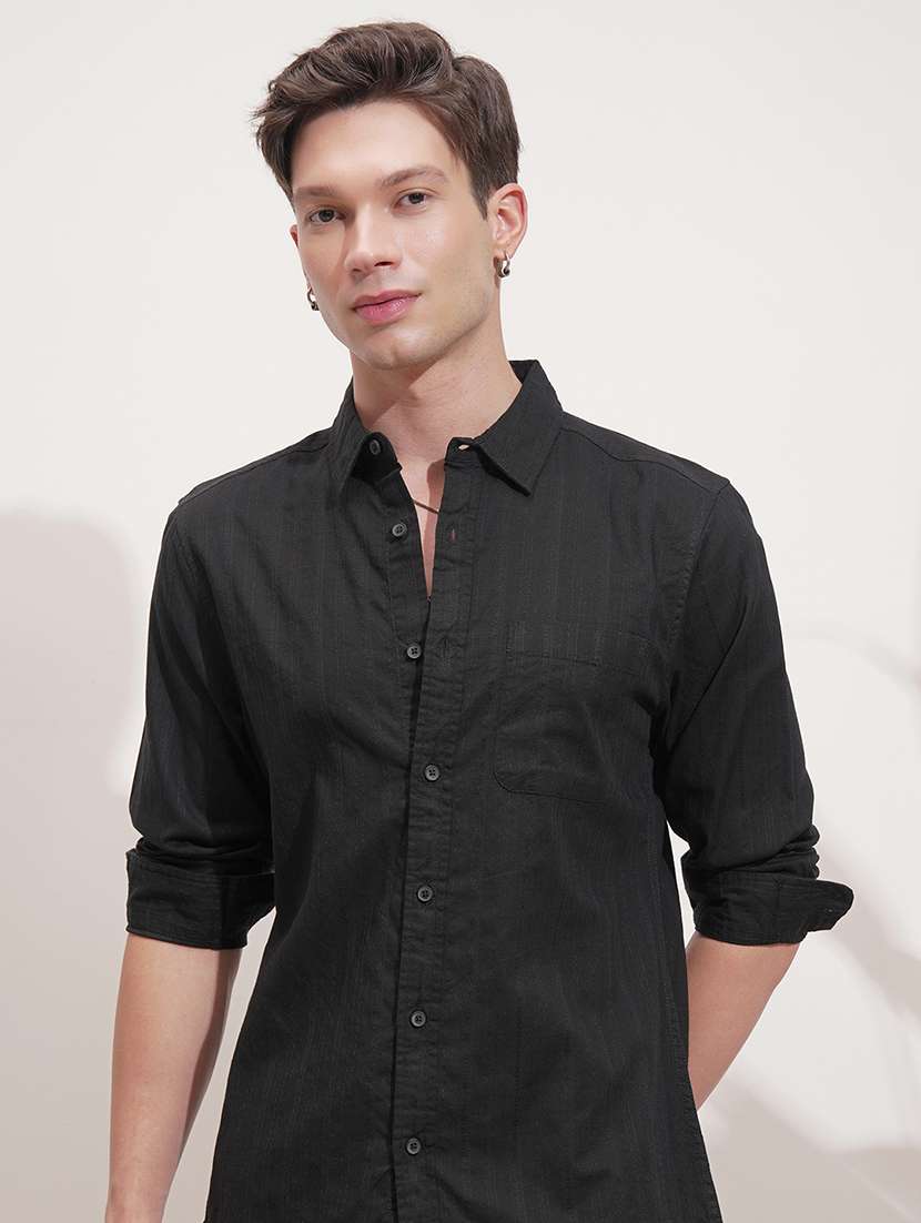 men self design long sleeve regular fit casual shirt