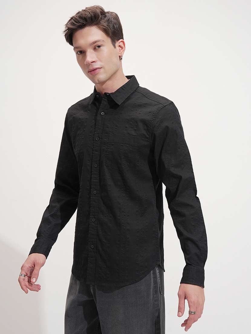 men self design long sleeve regular fit casual shirt