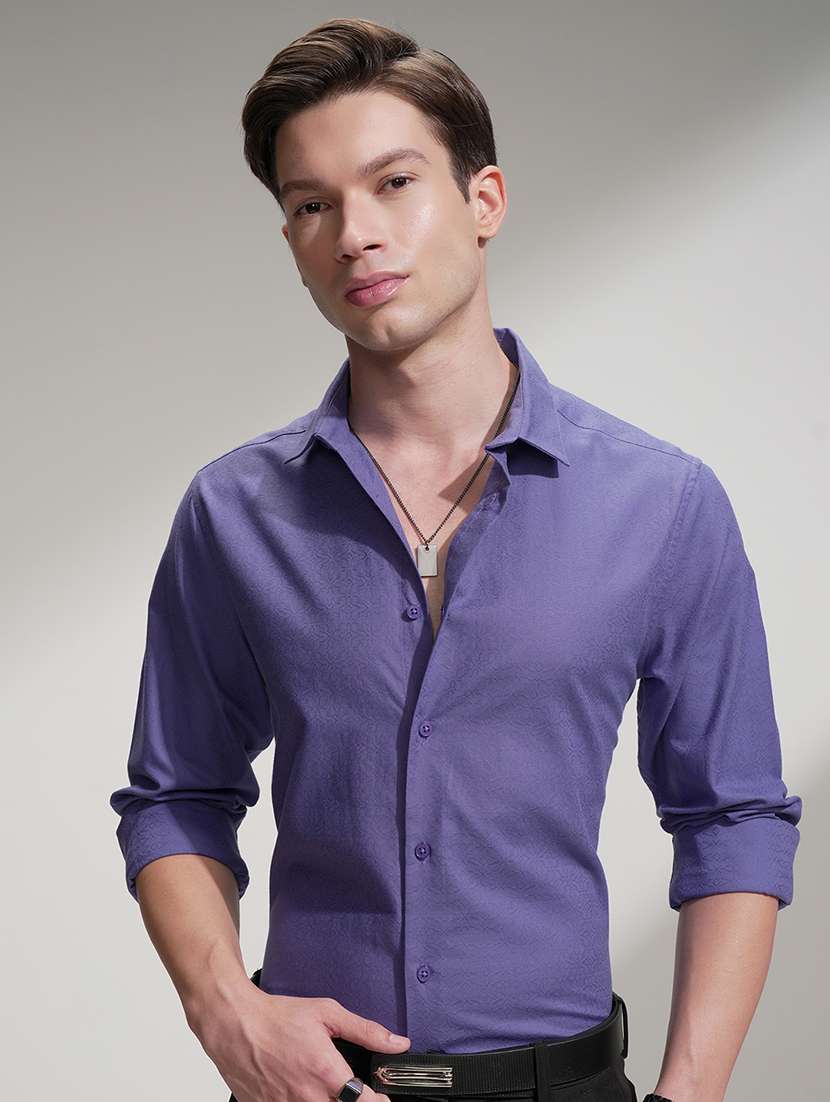 men self design long sleeve regular fit casual shirt
