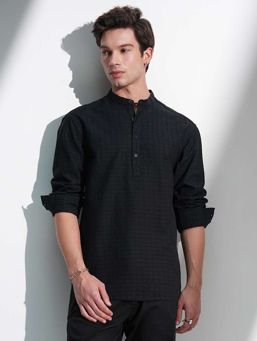 men self design mandarin neck short kurta