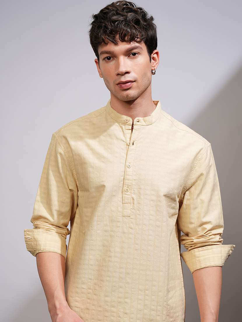 men self design mandarin neck short kurta