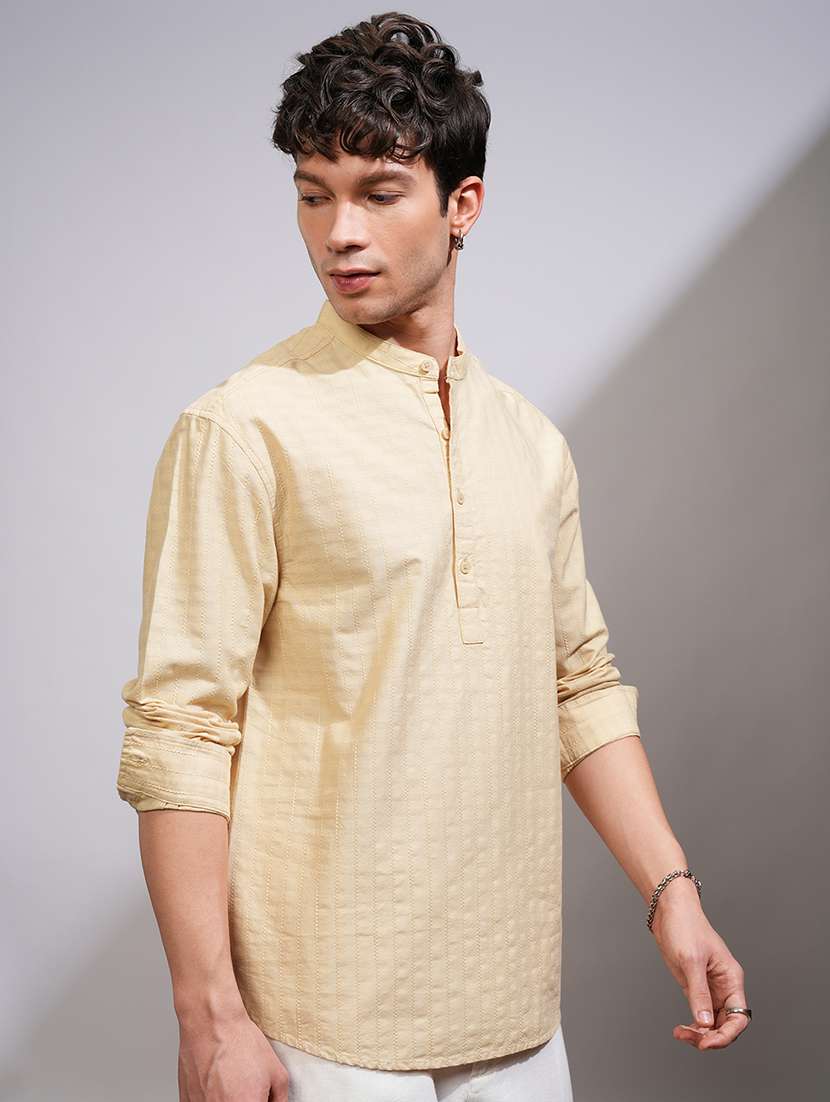 Men Self Design Mandarin Neck Short Kurta - 22469904 -  Standard Image - 3