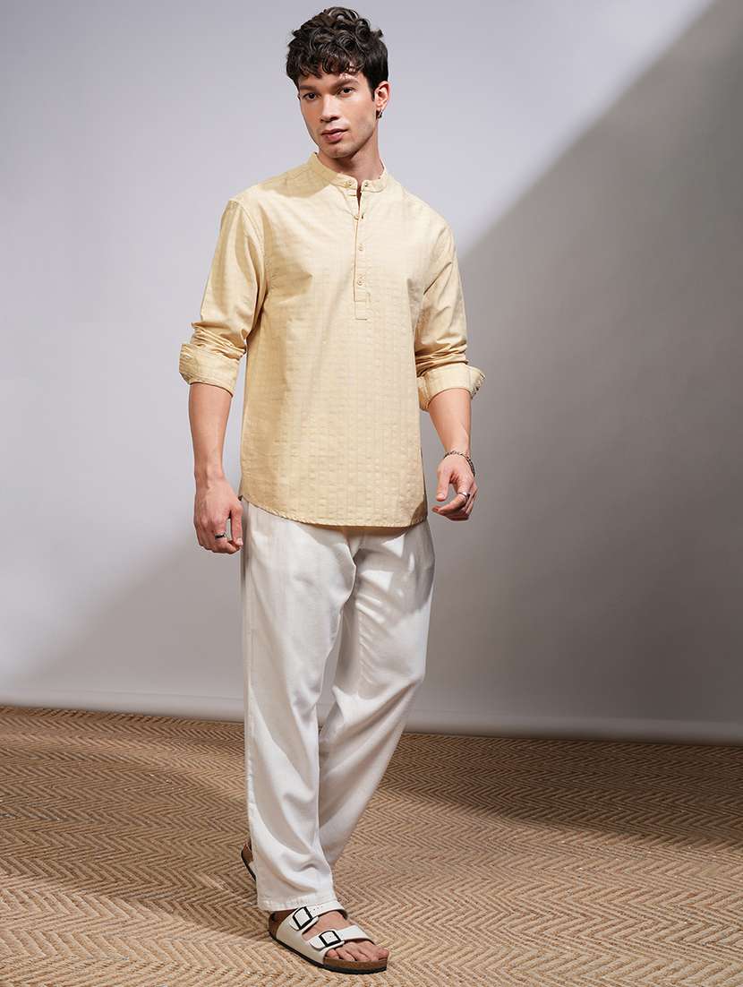 Men Self Design Mandarin Neck Short Kurta - 22469904 -  Standard Image - 5