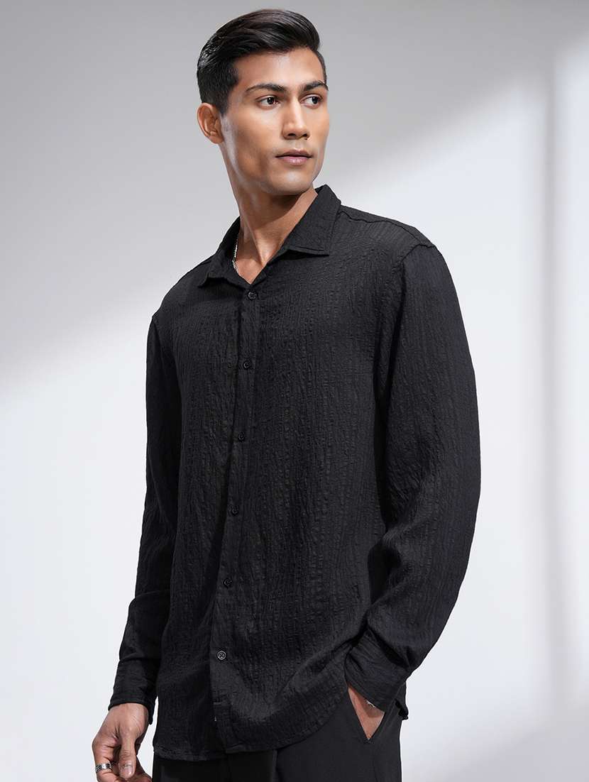 Men Self Design Long Sleeve Regular Fit Casual Shirt - 22469905 -  Standard Image - 3