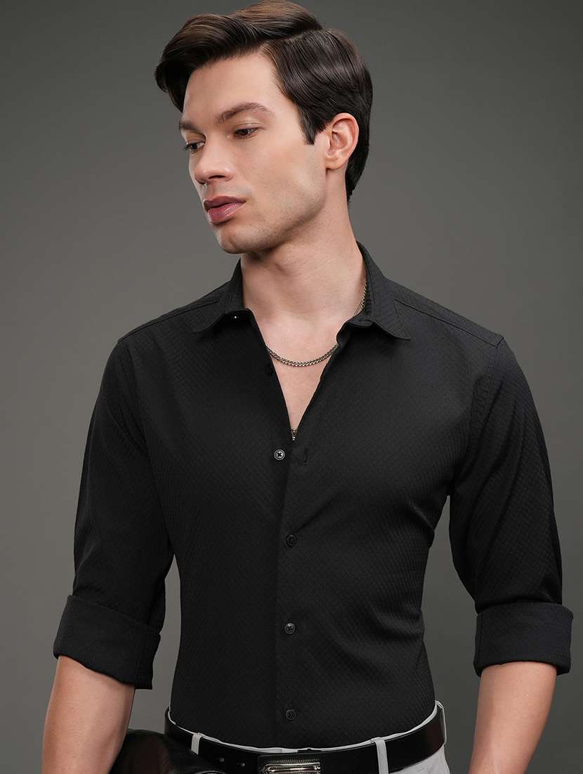 men self design long sleeve regular fit casual shirt