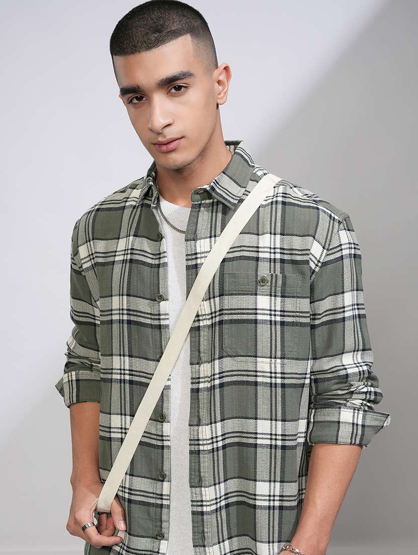 men checkered long sleeve regular fit casual shirt