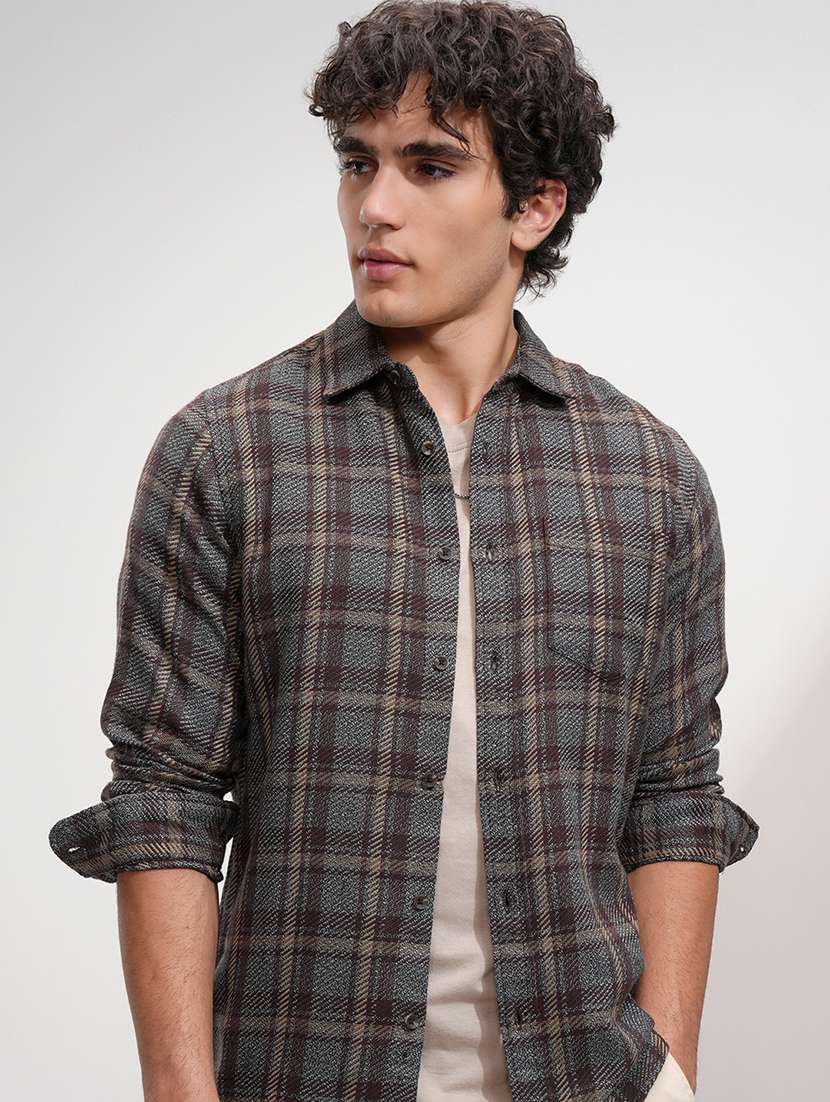 men checkered long sleeve regular fit casual shirt