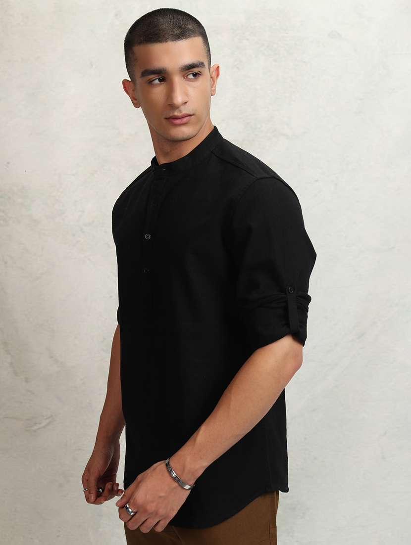 men solid mandarin neck short kurta - 22469922 -  Standard Image - 3