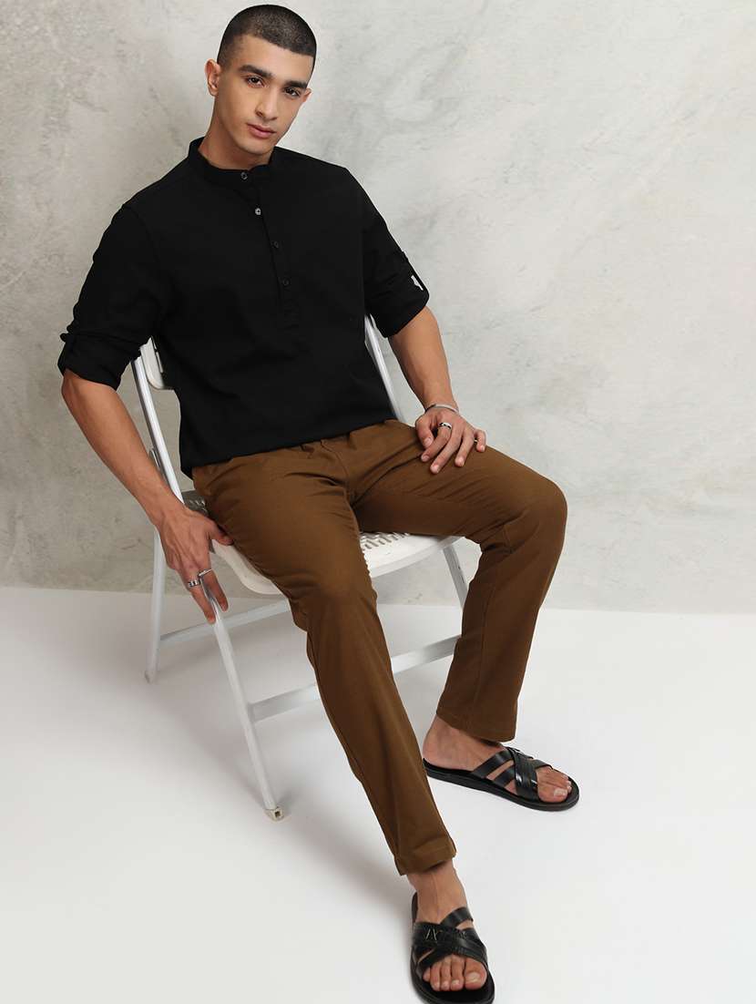men solid mandarin neck short kurta - 22469922 -  Standard Image - 5