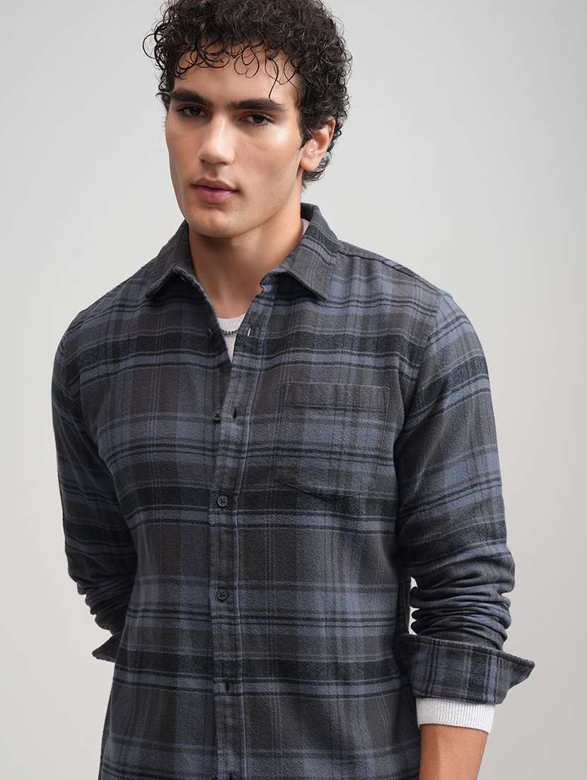 men checkered long sleeve regular fit casual shirt
