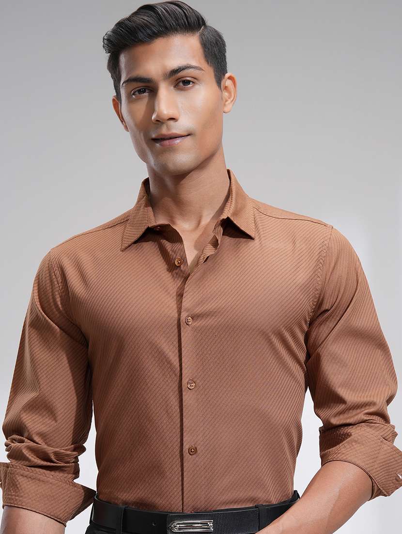 men self design long sleeve regular fit casual shirt