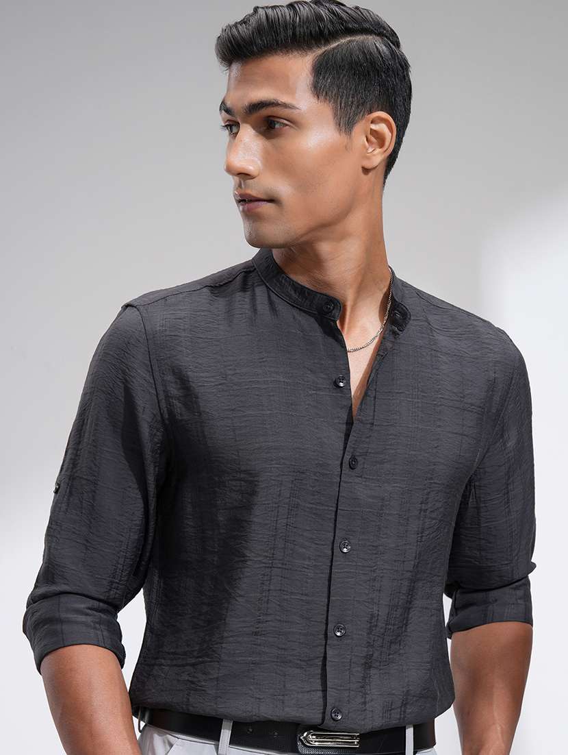 men self design long sleeve regular fit casual shirt