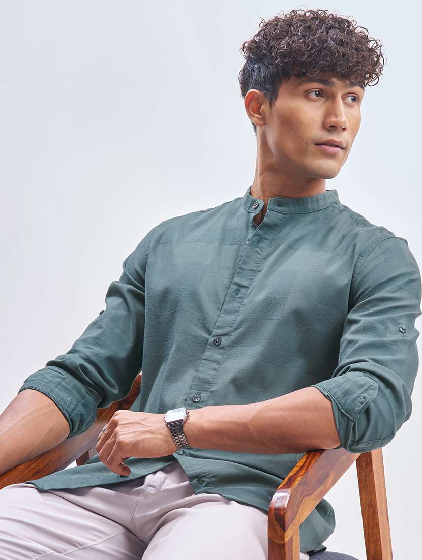men self design long sleeve regular fit casual shirt