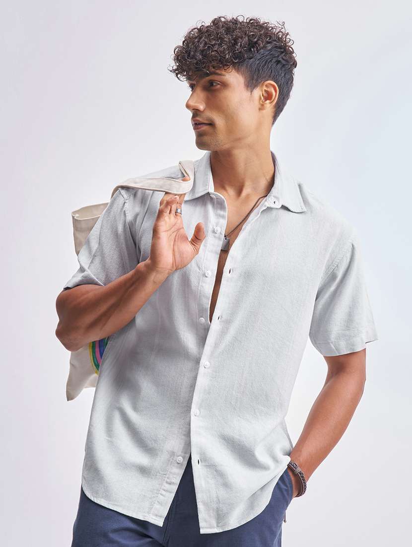 men self design short sleeve regular fit casual shirt