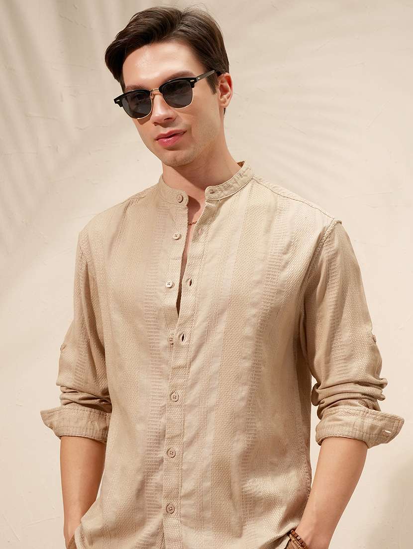 men self design long sleeve regular fit casual shirt