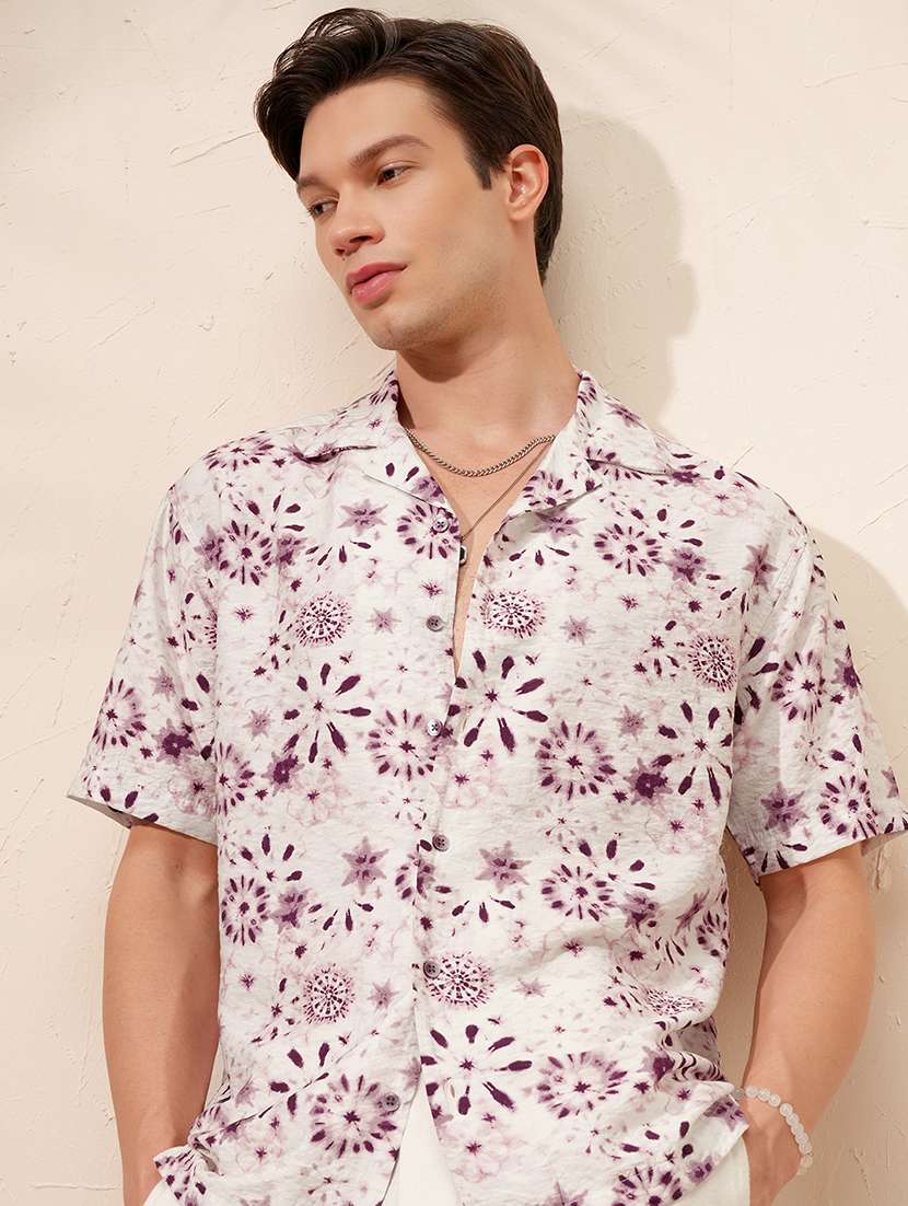 men printed short sleeve regular fit casual shirt