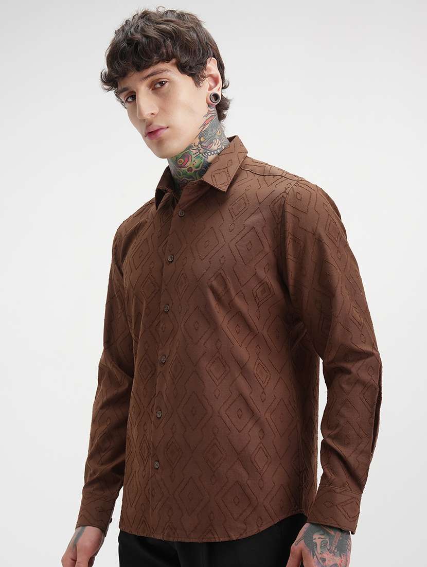 men self design long sleeve regular fit casual shirt - 22470023 -  Standard Image - 3