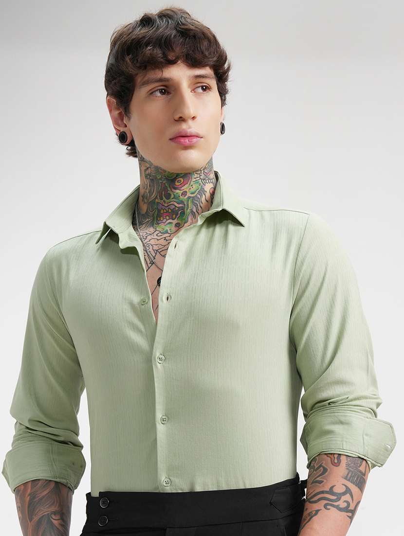 men self design long sleeve regular fit casual shirt