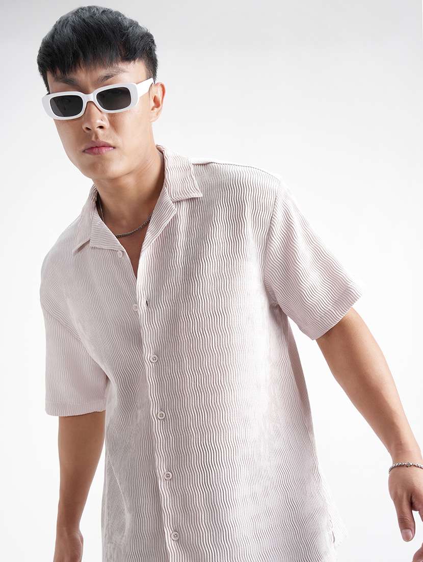 men textured short sleeve regular fit casual shirt