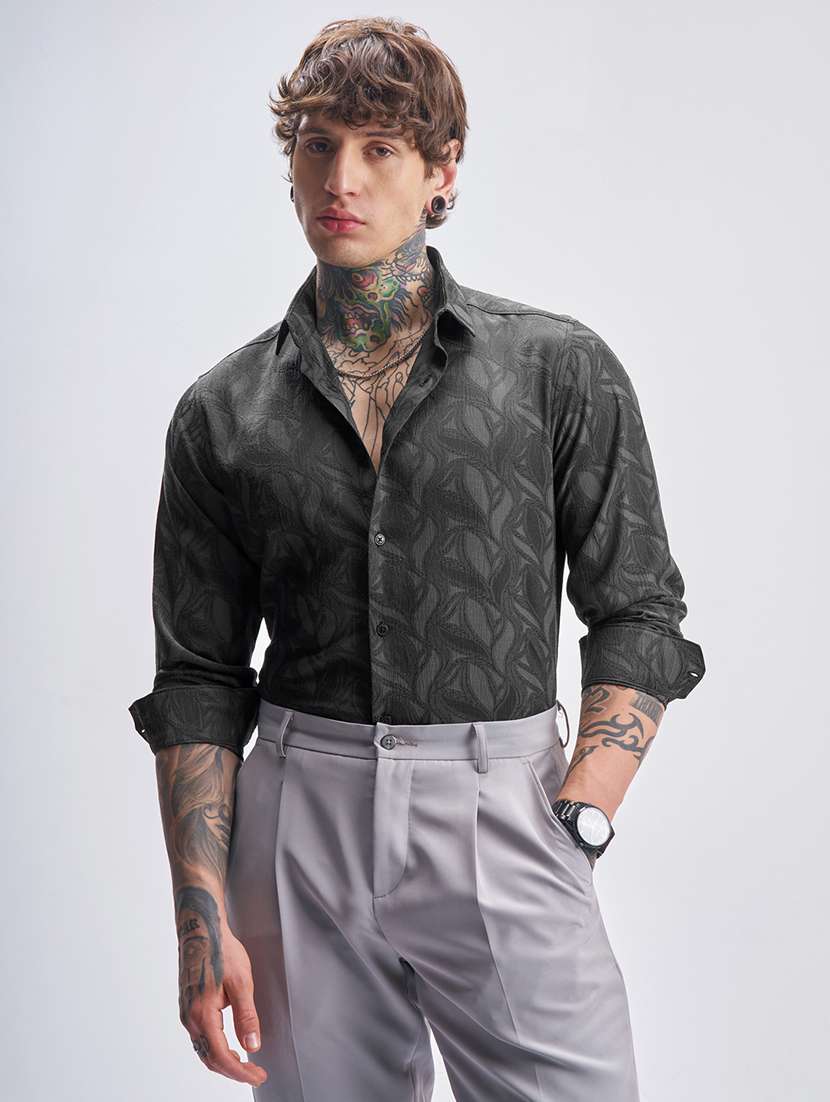 men self design long sleeve regular fit casual shirt