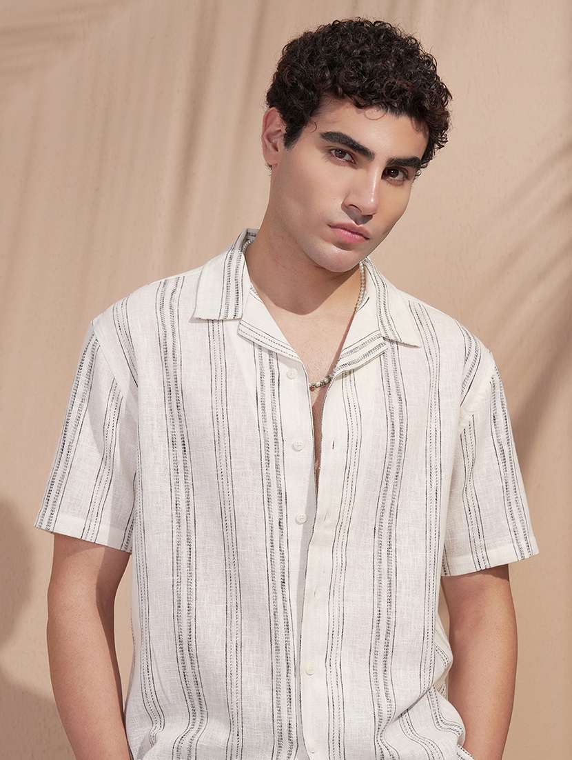 men striped short sleeve regular fit casual shirt
