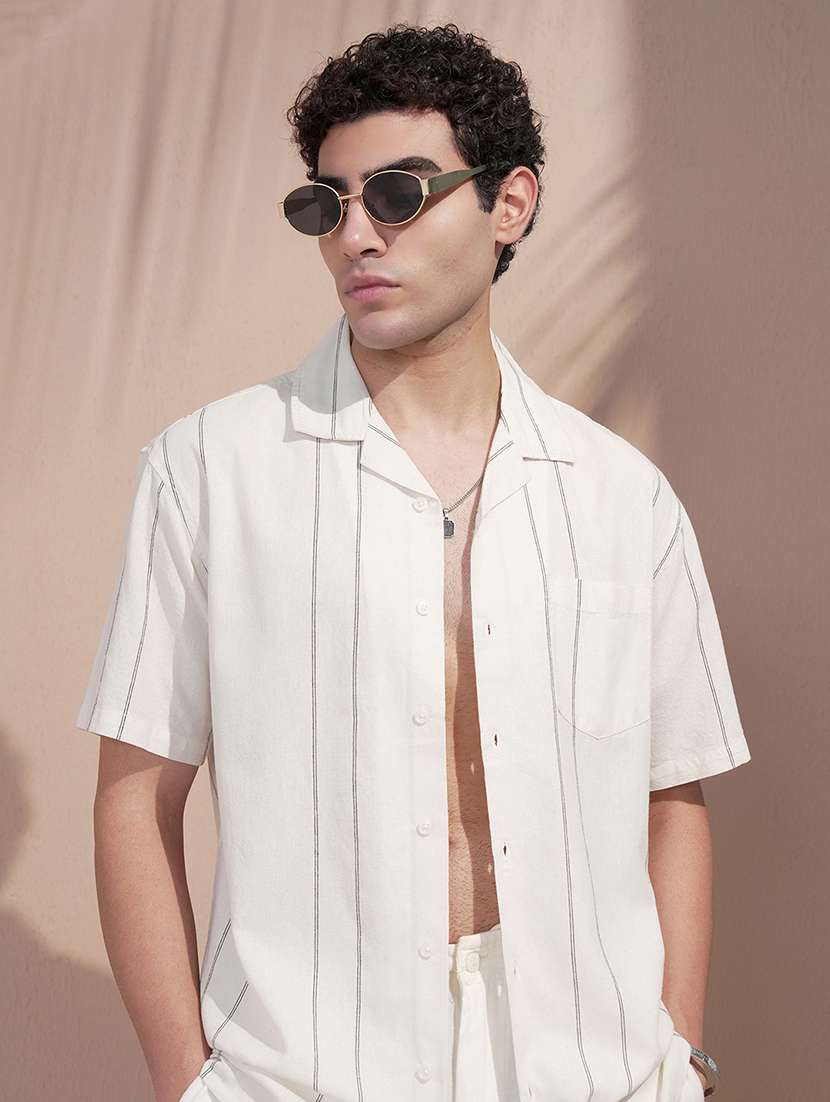 men striped short sleeve regular fit casual shirt