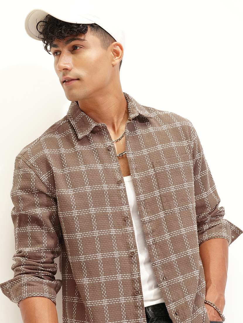 men checkered long sleeve regular fit casual shirt