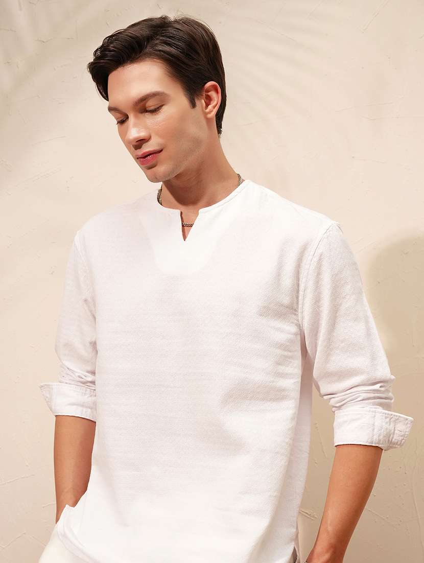 men self design notch neck short kurta