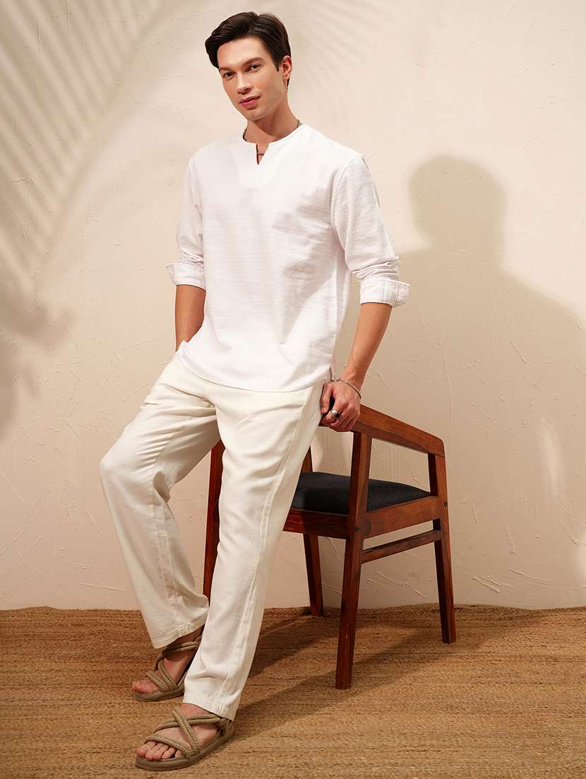 Men Self Design Notch Neck Short Kurta - 22470117 -  Standard Image - 5