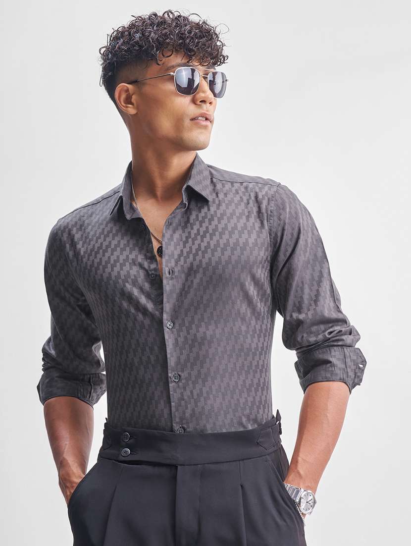 men self design long sleeve regular fit casual shirt