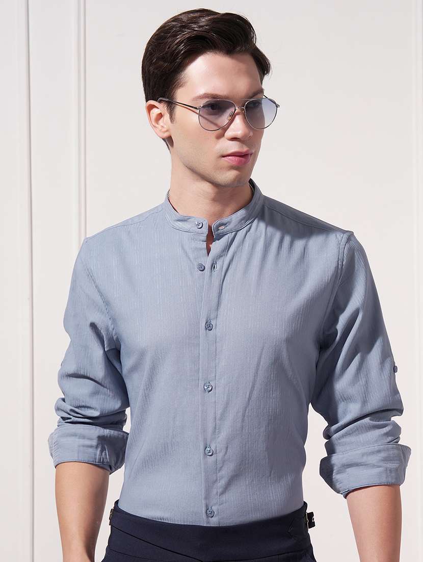 men self design long sleeve regular fit casual shirt
