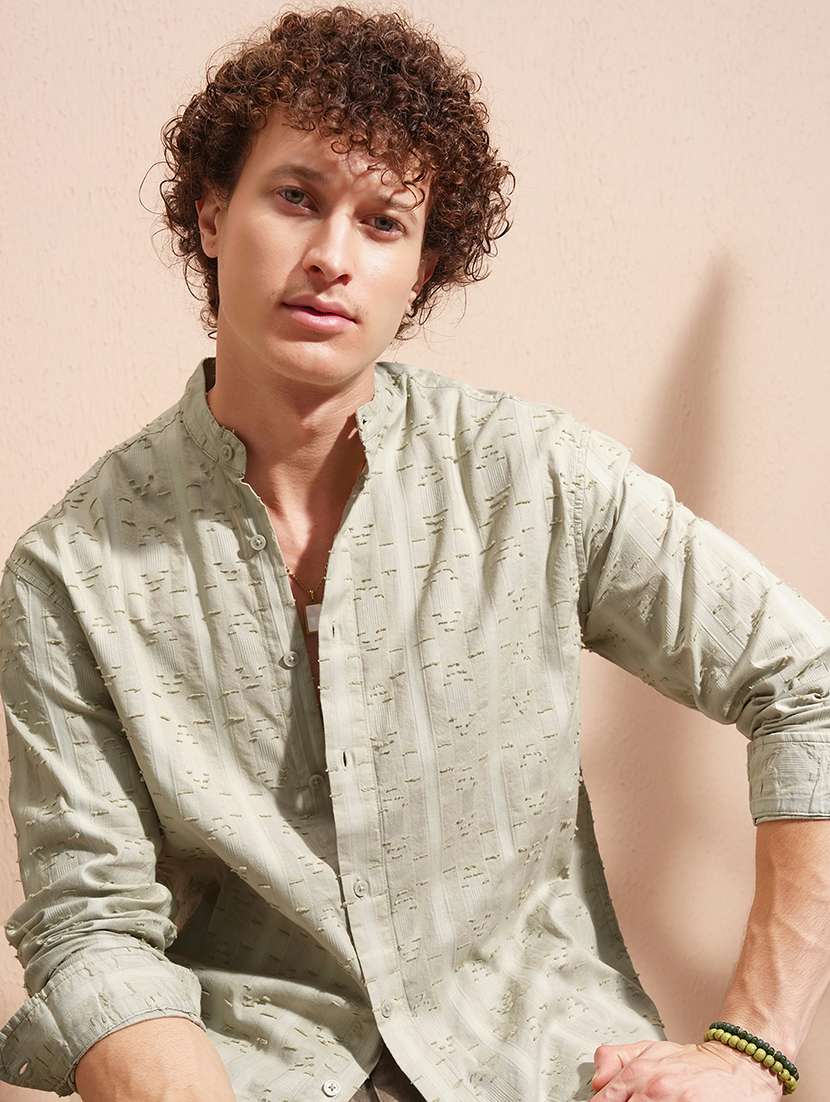 men self design long sleeve regular fit casual shirt