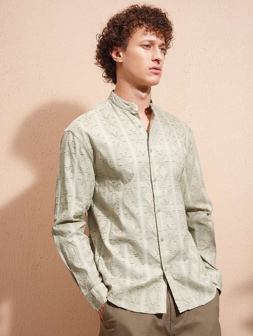 men self design long sleeve regular fit casual shirt - 22470150 -  Standard Image - 3