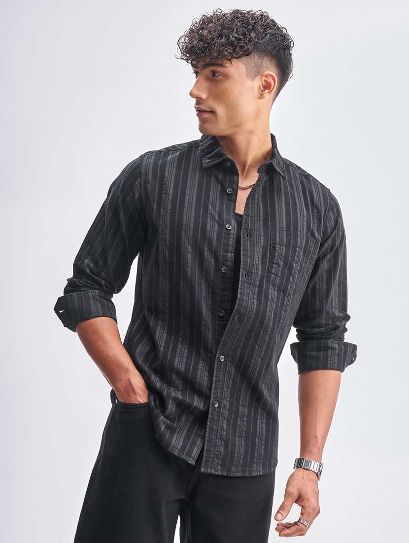 men striped long sleeve regular fit casual shirt